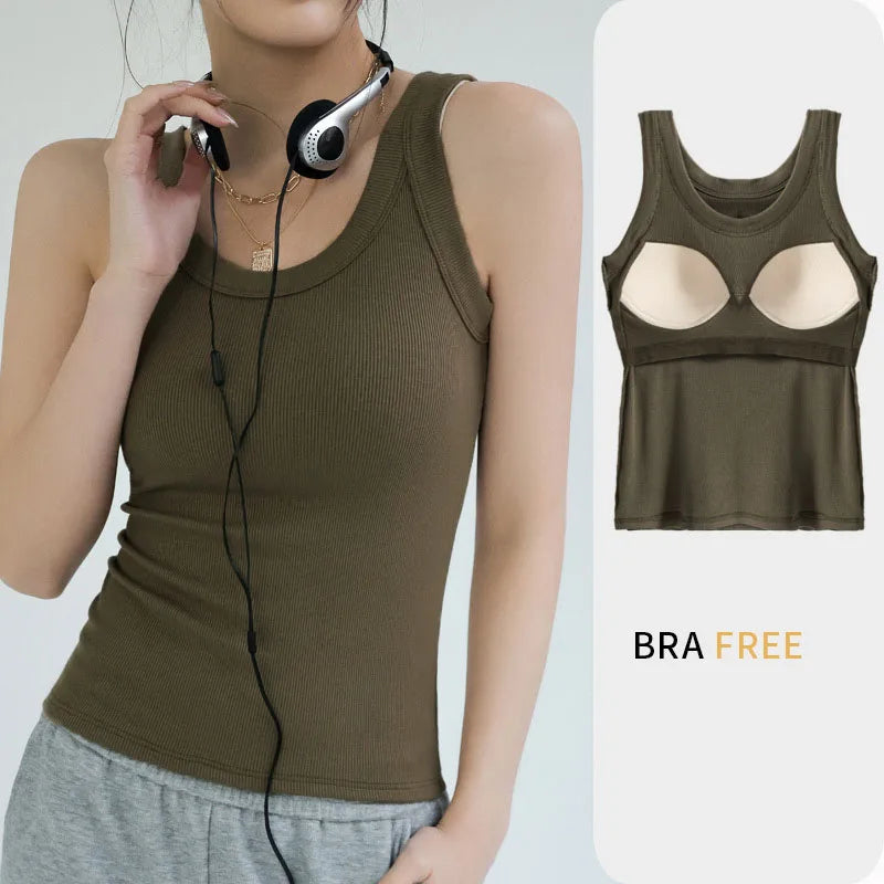 Women's Modal Ribbed Camisole with Built-in Padding – Concealing Side Cleavage Sleeveless Summer Undershirt Style Heaven