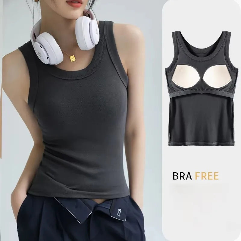 Women's Modal Ribbed Camisole with Built-in Padding – Concealing Side Cleavage Sleeveless Summer Undershirt Style Heaven