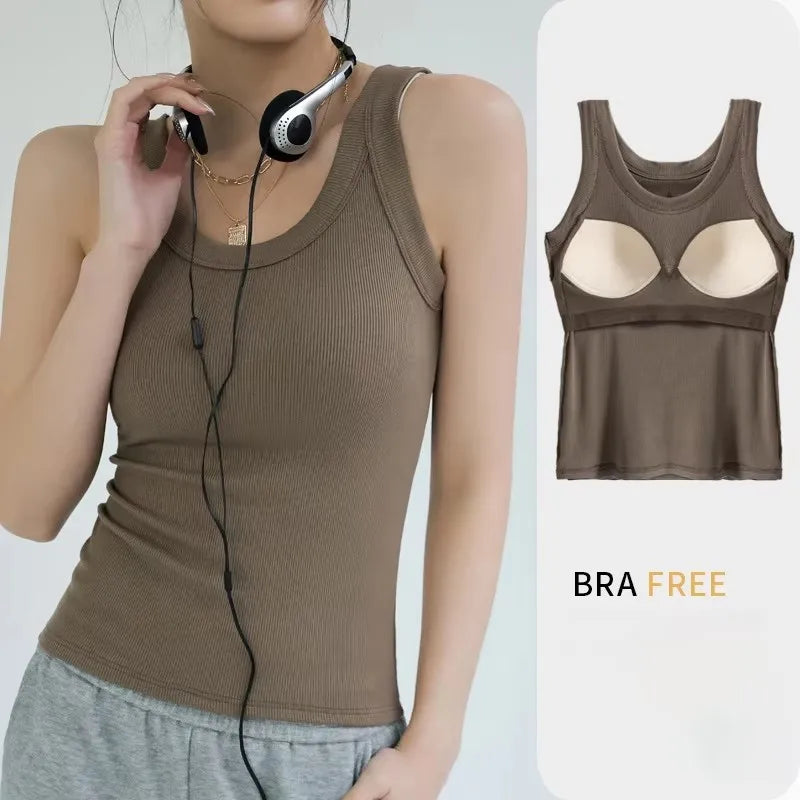 Women's Modal Ribbed Camisole with Built-in Padding – Concealing Side Cleavage Sleeveless Summer Undershirt Style Heaven