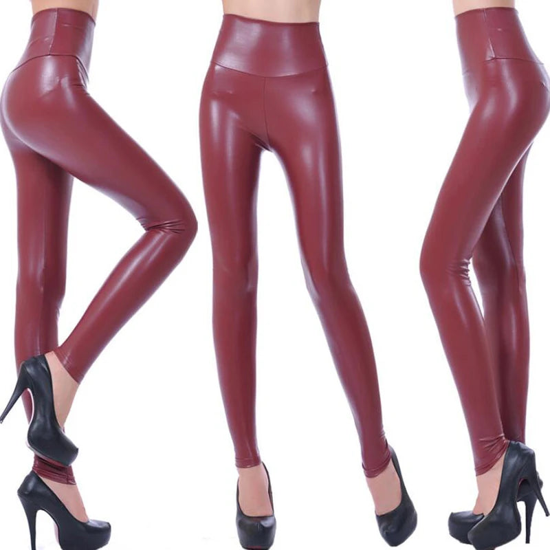 Trendy Oversized High-Waisted PU Leather Leggings – Colorful Tight & Sexy Yoga Pants for Women Style Heaven
