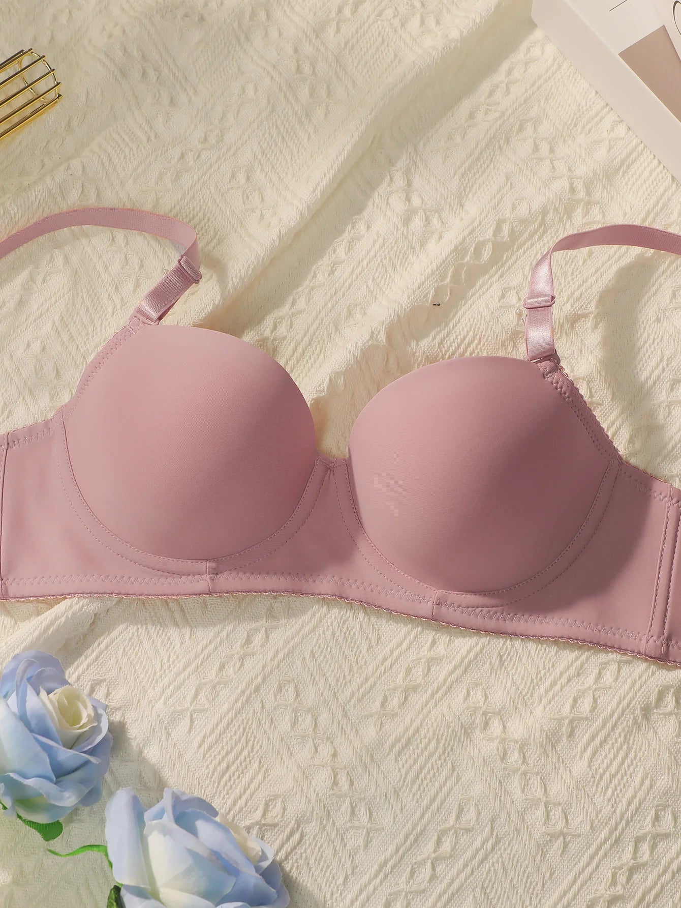 2-Set Solid Underwire Lingerie Set – Push-Up Bra & Panty Set with Steel Ring