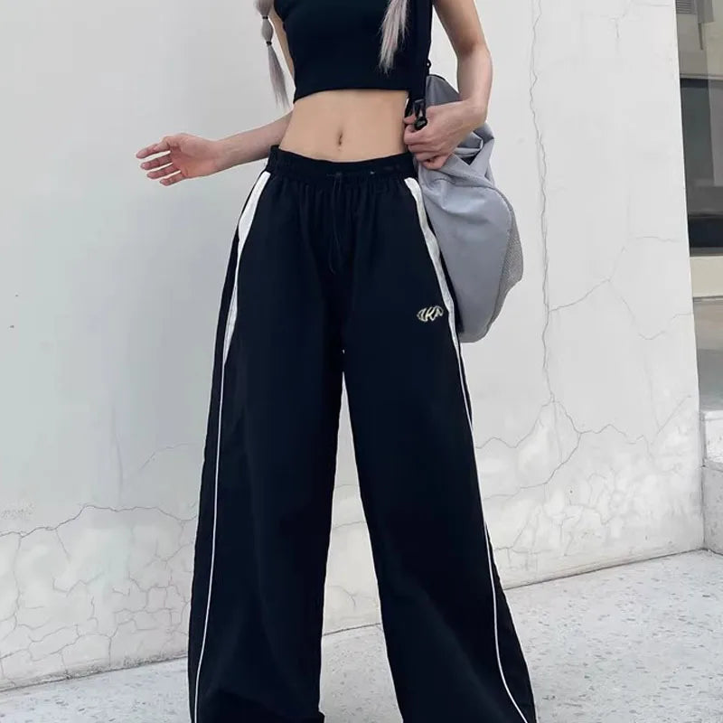 American Retro Black Street Hip-Hop Trend Leisure Wide-Leg Trousers – Thin Straight Tube Baggy Sweatpants for Men & Women Style Heaven