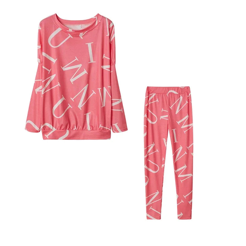 Women’s European & American Style Letter Printed Long Sleeve Pants Casual Suit Style Heaven