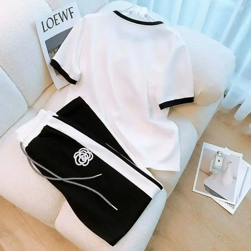 Women's Summer 2-Piece Sporty Chic Set – Short Sleeve Crop Top & Pants Style Heaven