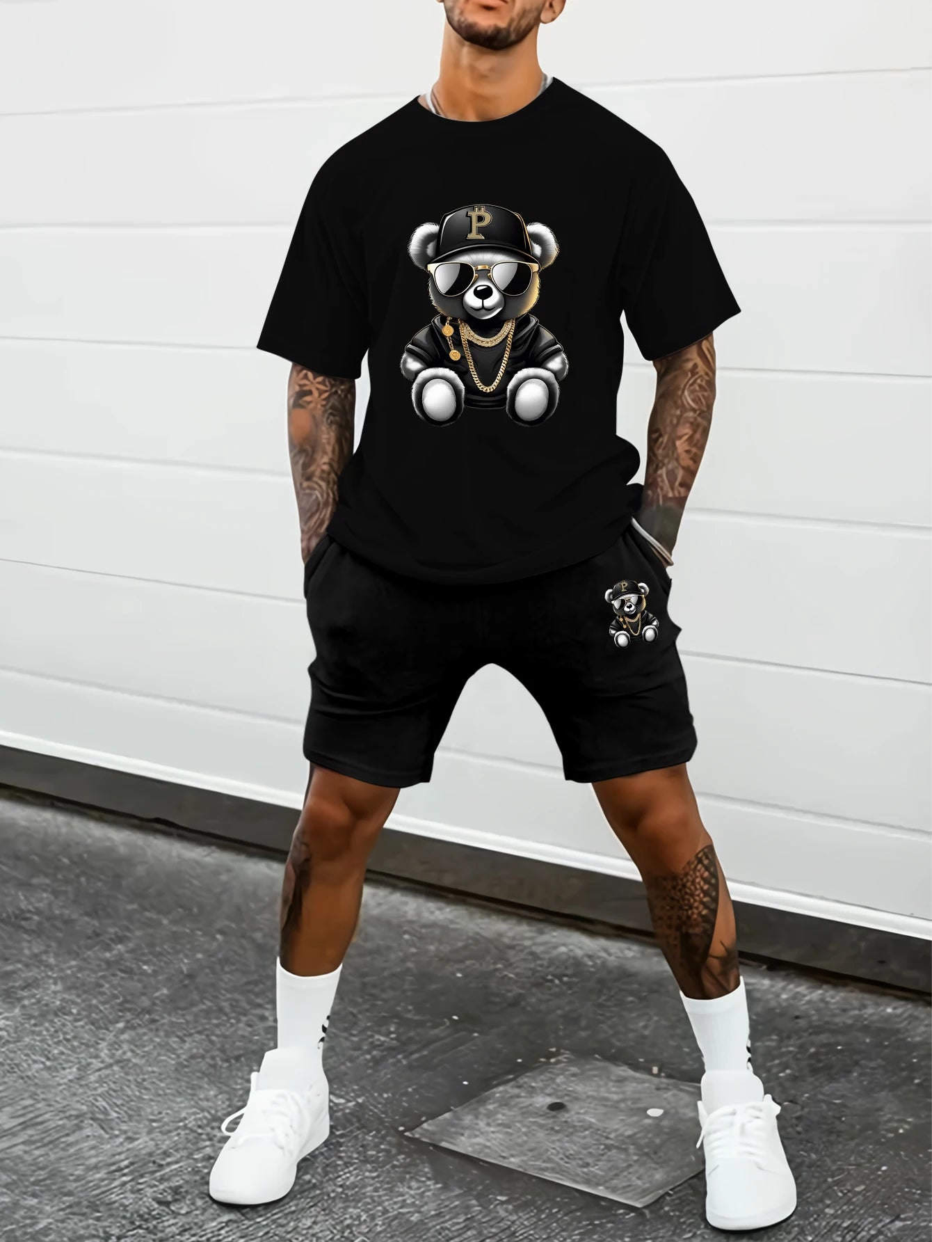 Men’s Summer Bear Print T-Shirt & Shorts Set – Casual Outdoor Wear - Style Heaven