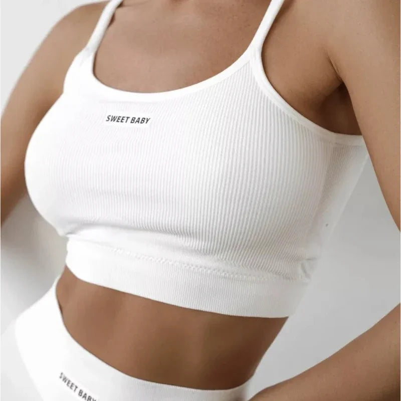 Seamless Yoga Underwear Set for Women - Halter Vest & Yoga Pants with English Letters Casual Cover Style Heaven