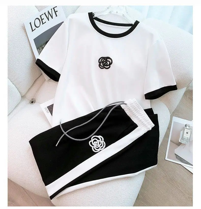 Women's Summer 2-Piece Sporty Chic Set – Short Sleeve Crop Top & Pants Style Heaven