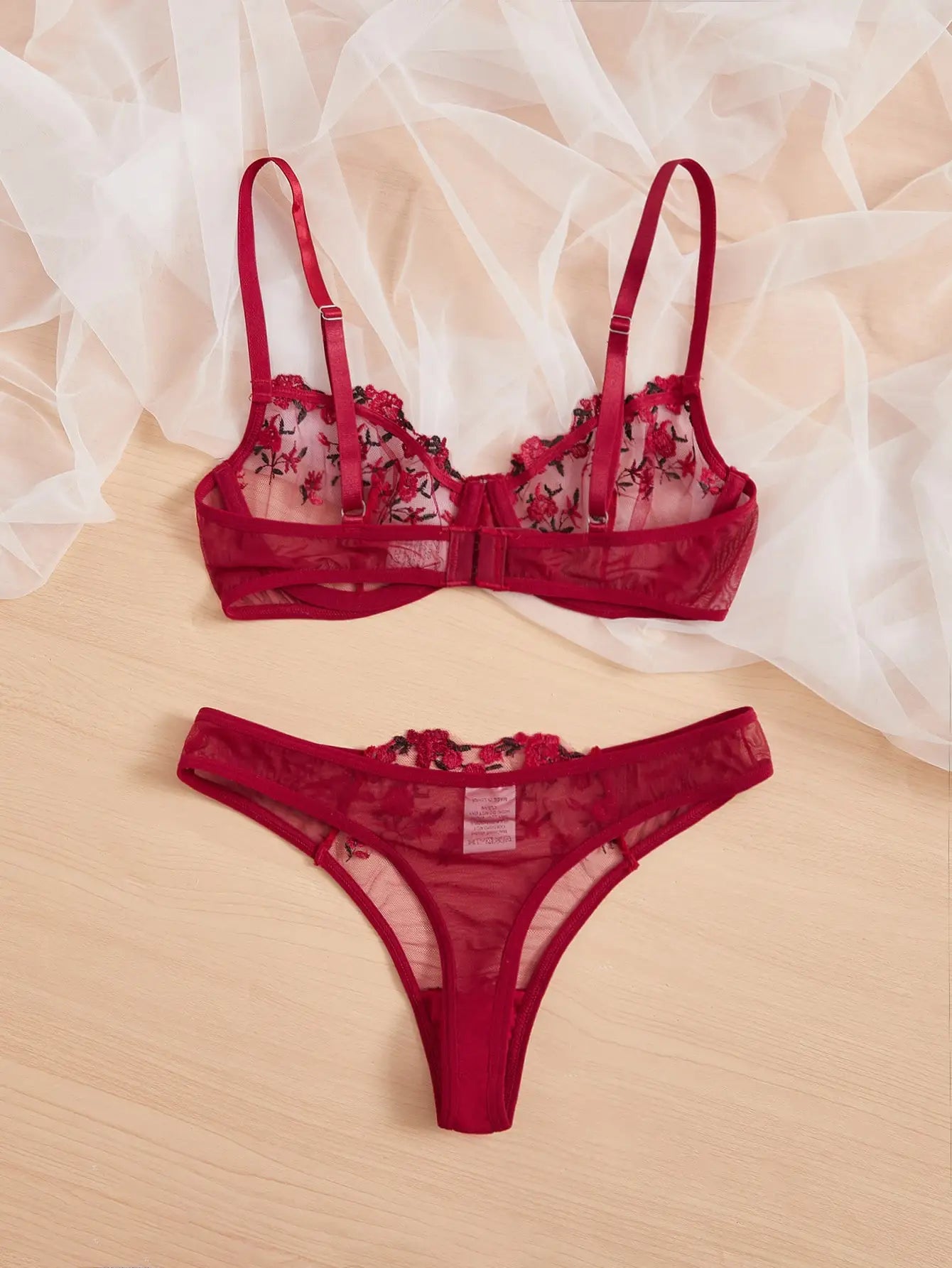 Exquisite Embroidered Lace Bra Set – Floral Transparent Lingerie | S–4XL