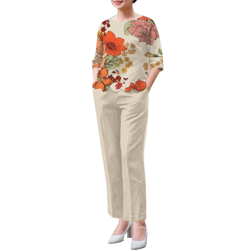 2-Piece Floral Blouse & Pants Set – Elegant Office & Summer Outfit for Women Style Heaven