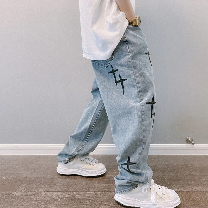Men’s Wide-Leg Streetwear Denim Cargo Jeans – Korean Fashion Baggy Fit Casual Pants - Style Heaven