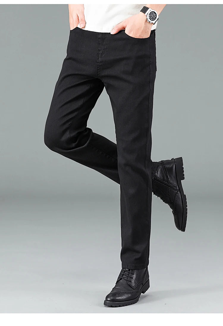 Men’s Pure Black Straight Fit Jeans – Trendy & Comfortable Business Casual Denim - Style Heaven
