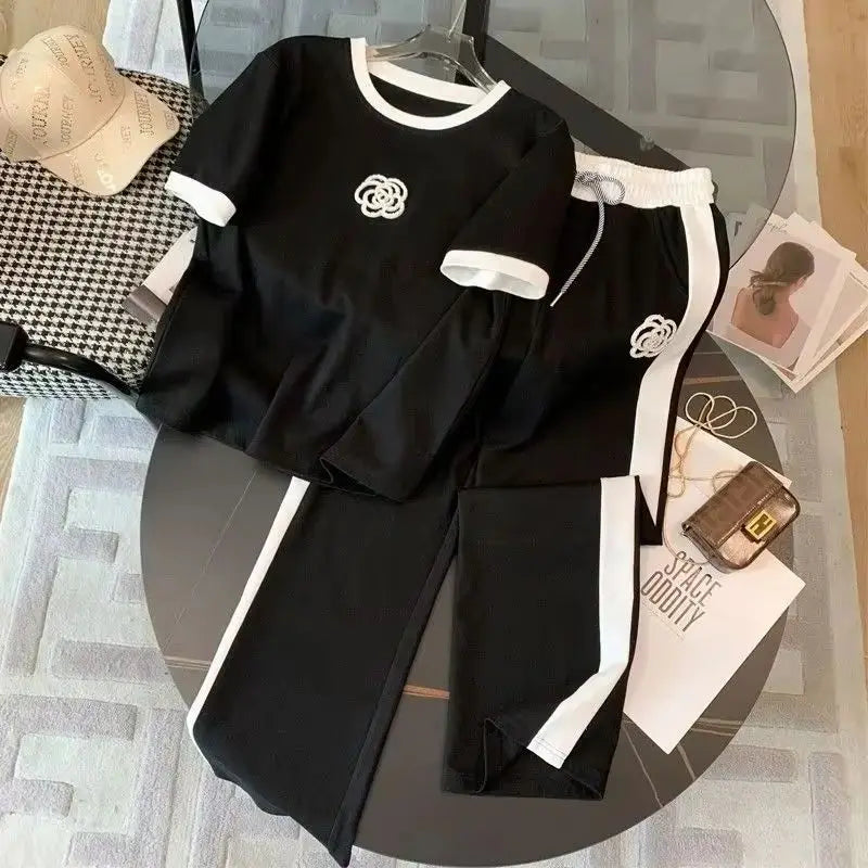 Women's Summer 2-Piece Sporty Chic Set – Short Sleeve Crop Top & Pants Style Heaven
