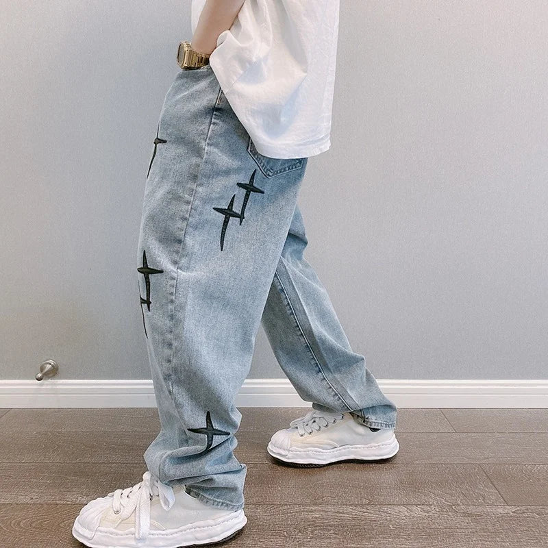 Men’s Wide-Leg Streetwear Denim Cargo Jeans – Korean Fashion Baggy Fit Casual Pants - Style Heaven