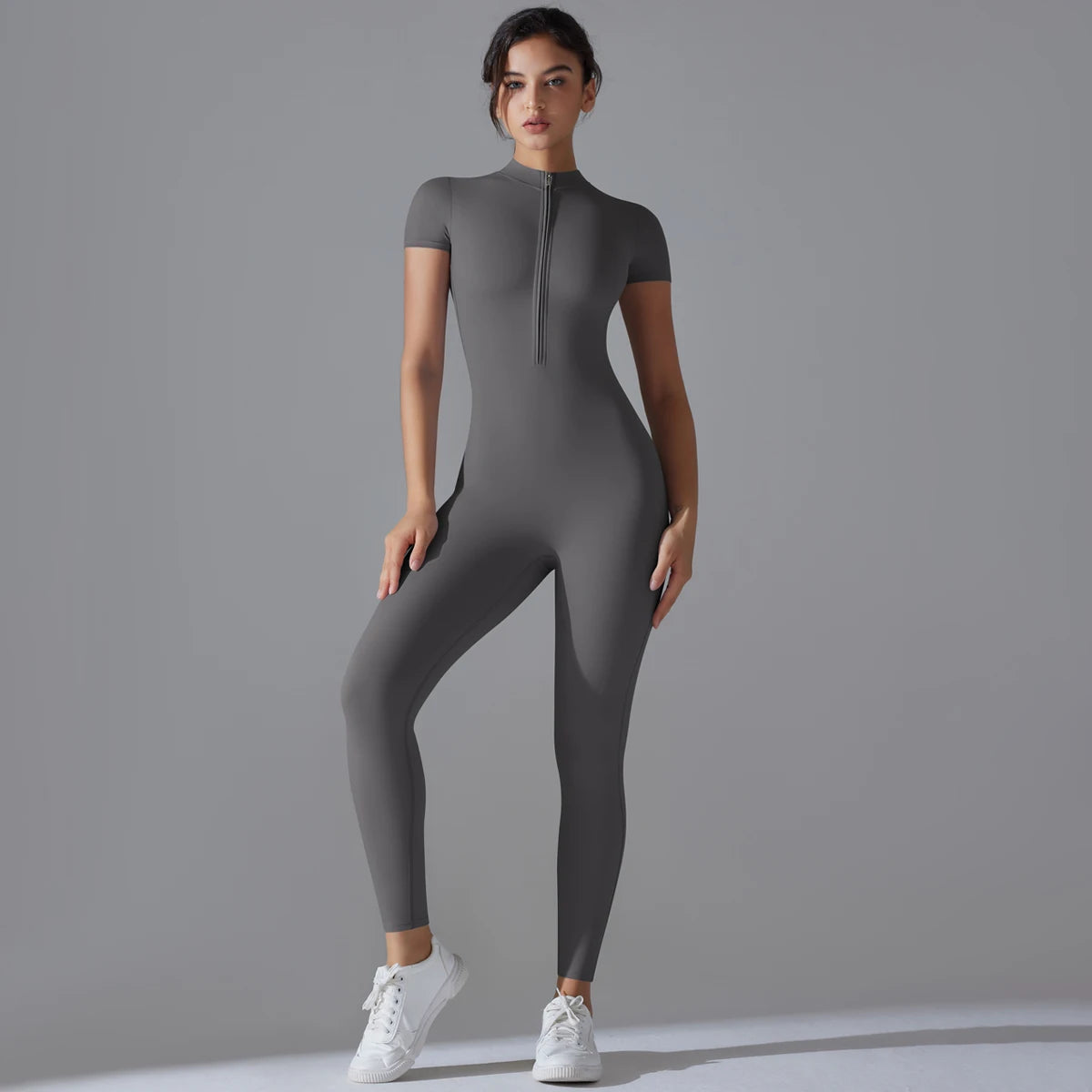 Women’s One-Piece Short Sleeve Yoga Jumpsuit with Zipper – Push-Up Gym Fitness Bodysuit Style Heaven