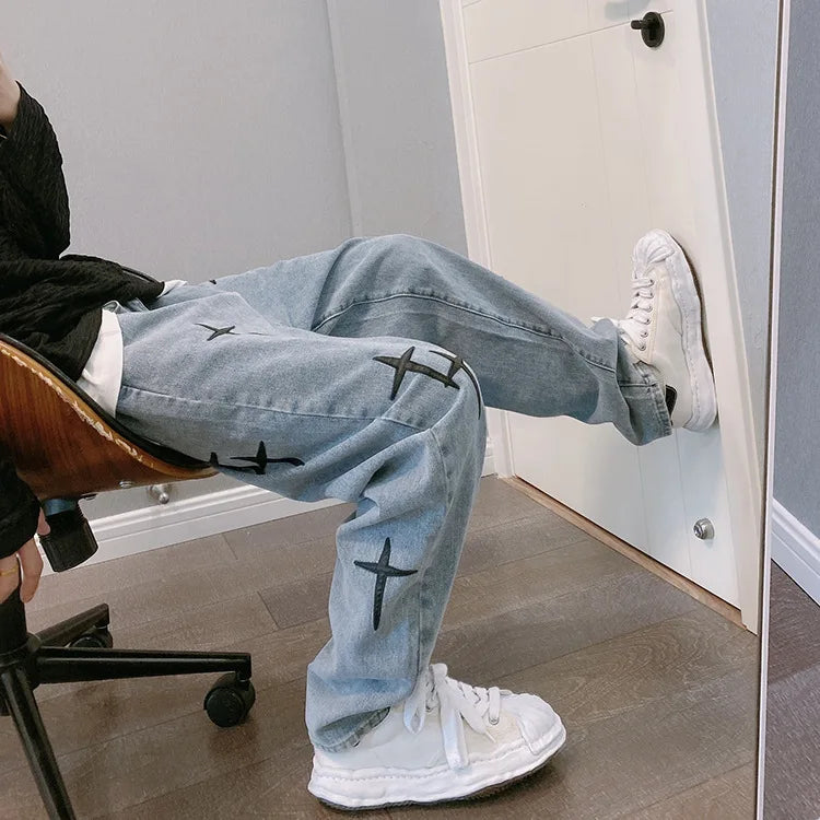 Men’s Wide-Leg Streetwear Denim Cargo Jeans – Korean Fashion Baggy Fit Casual Pants - Style Heaven