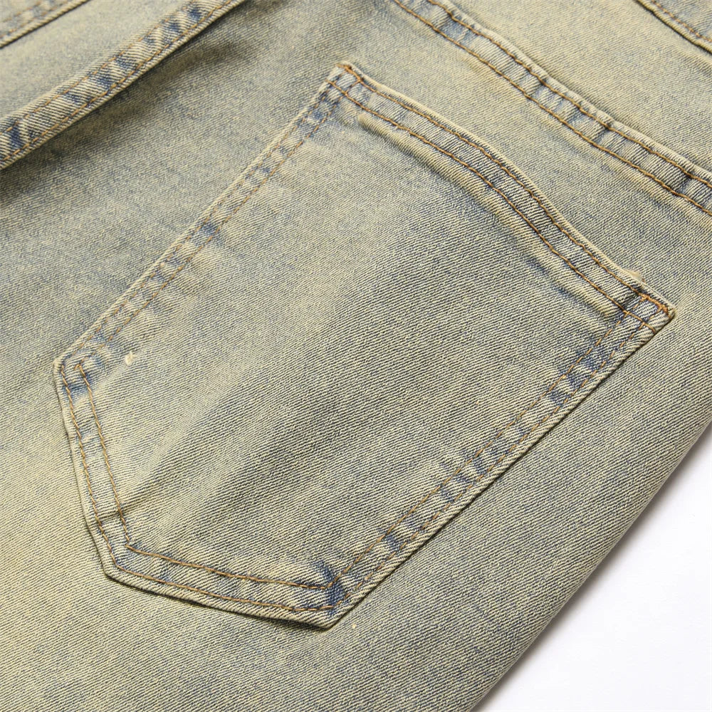 Men’s Retro Ripped Spliced Slim Jeans – Hip-Hop Streetwear Denim - Style Heaven