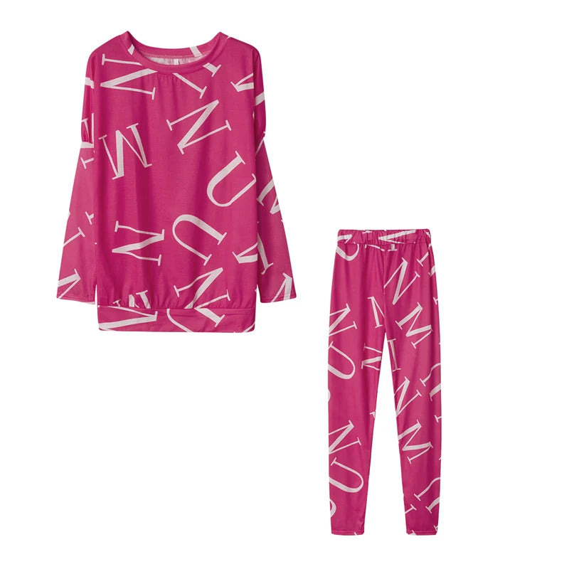 Women’s European & American Style Letter Printed Long Sleeve Pants Casual Suit Style Heaven