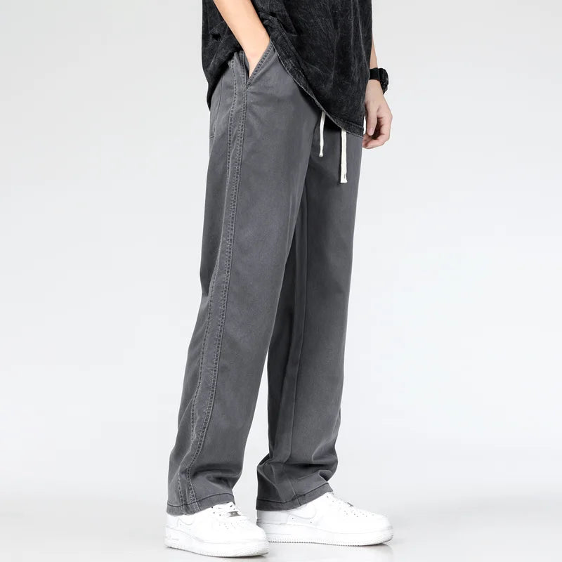 Men’s Summer Soft Lyocell Jeans – Elastic Waist Loose Straight Denim Trousers - Style Heaven
