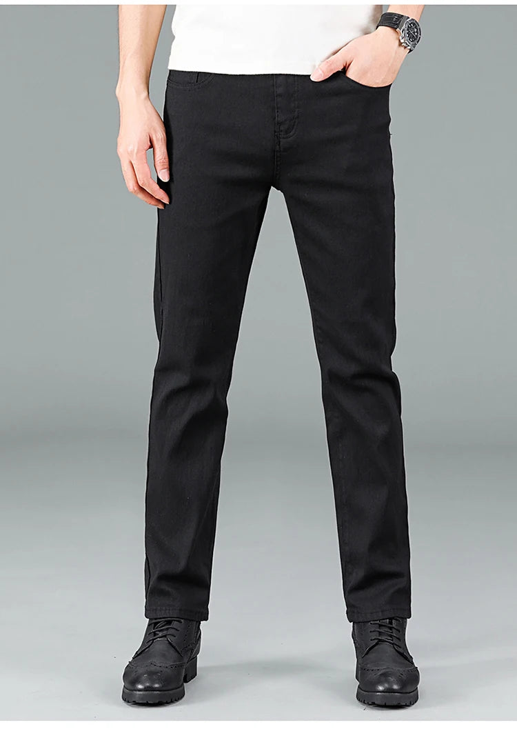 Men’s Pure Black Straight Fit Jeans – Trendy & Comfortable Business Casual Denim - Style Heaven