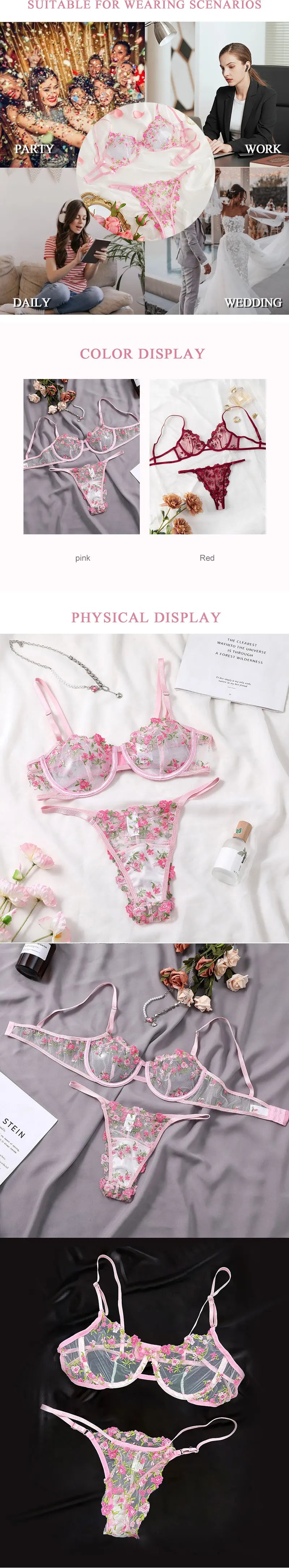 Sexy Transparent Lace Lingerie Set – Flower Embroidered V-Neck See-Through Bra & Panty Style Heaven