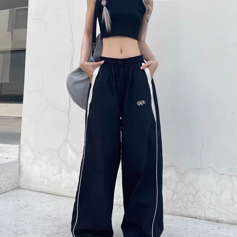 American Retro Black Street Hip-Hop Trend Leisure Wide-Leg Trousers – Thin Straight Tube Baggy Sweatpants for Men & Women Style Heaven