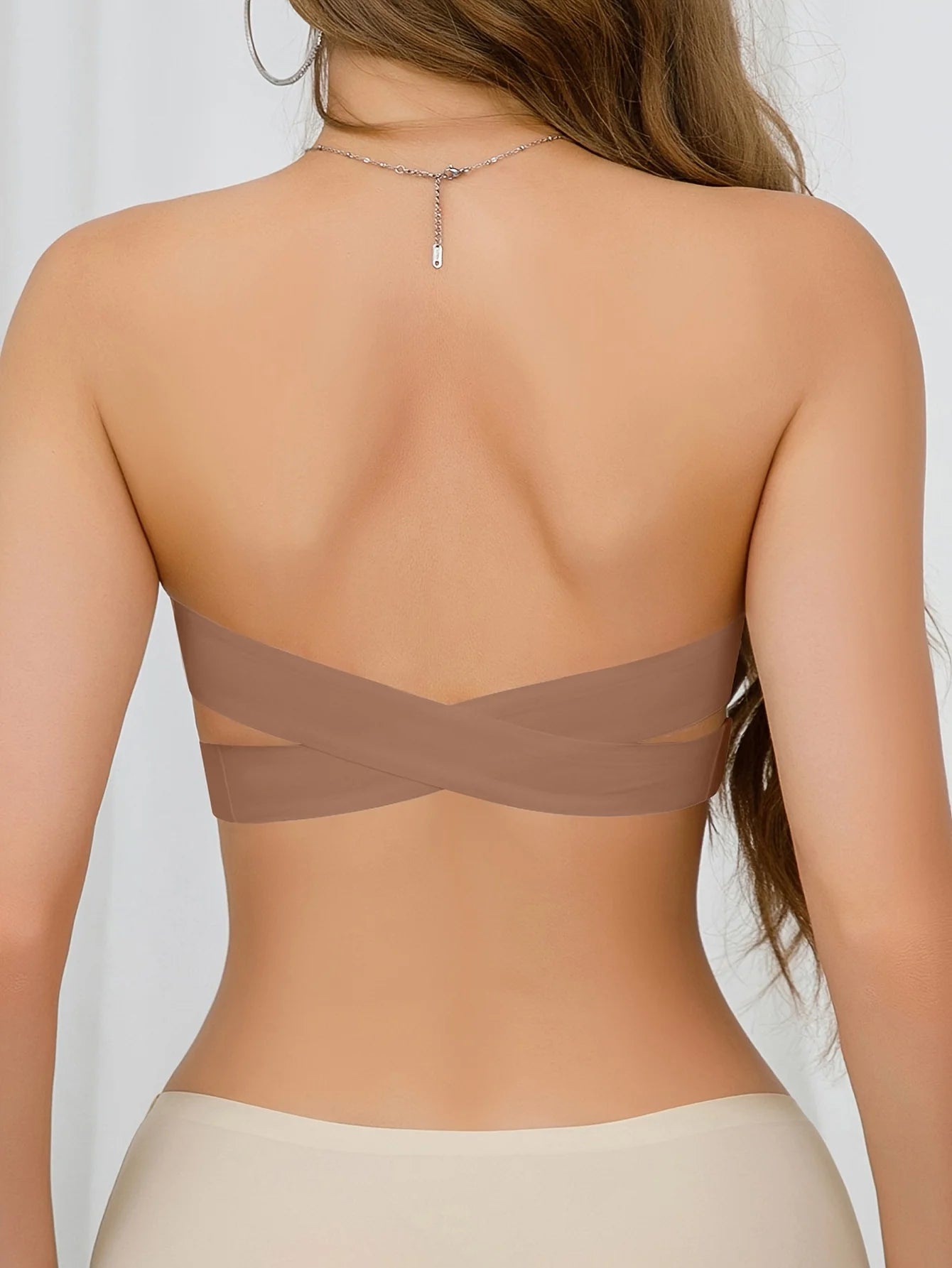 Strapless Side-Clasp Bra – Nylon Knit with Removable Padding & Crisscross Detail Style Heaven
