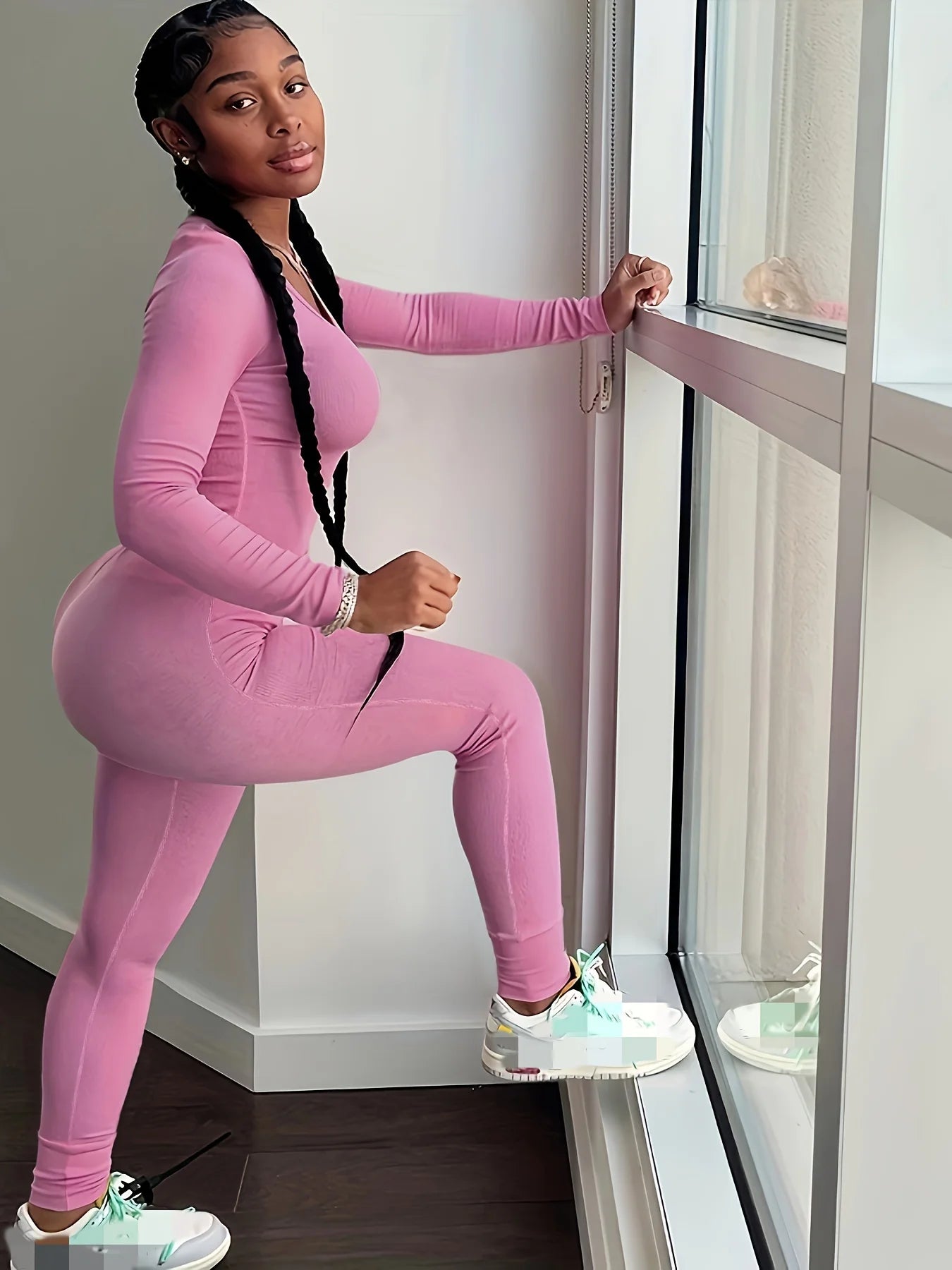 Women's 2PCS Solid Color Yoga Set – Long Sleeve Top & High-Stretch Leggings Activewear Style Heaven