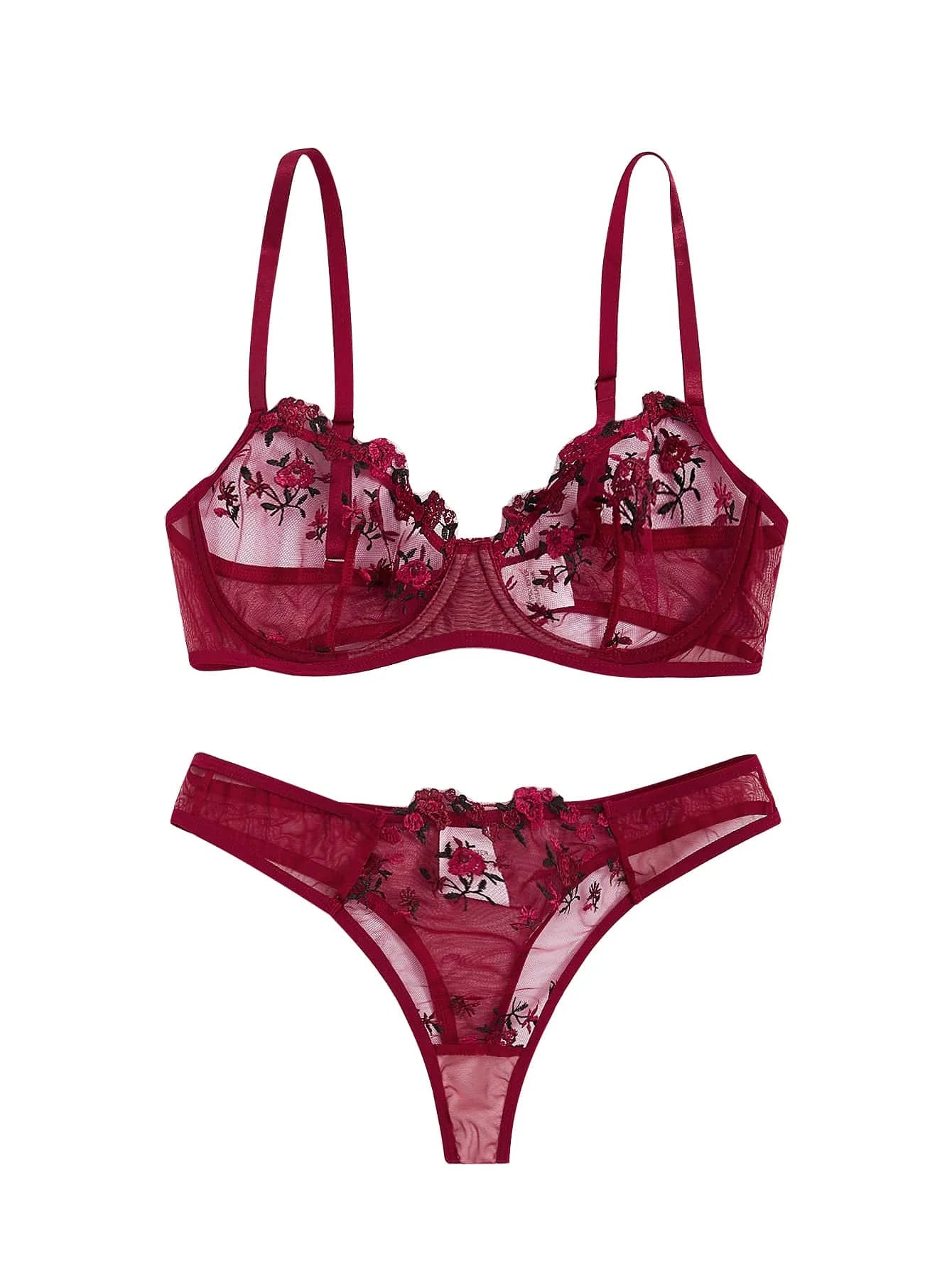 Exquisite Embroidered Lace Bra Set – Floral Transparent Lingerie | S–4XL