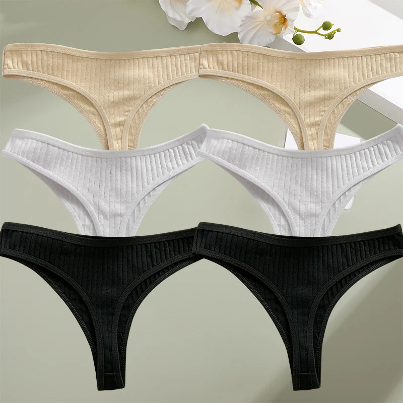 6-Pack Cotton G-String Panties – Sexy Solid Color Thong Briefs