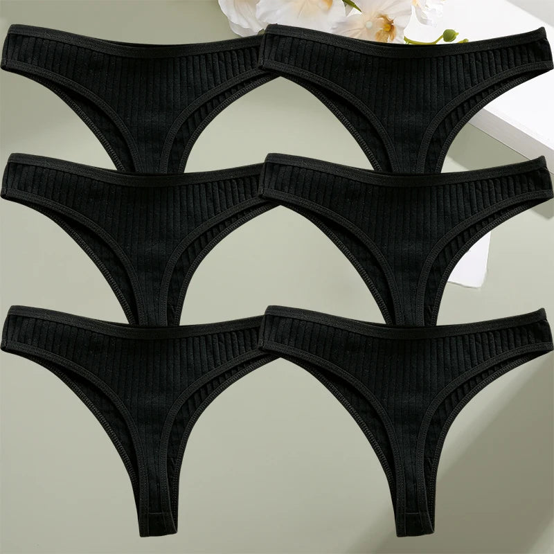 6-Pack Cotton G-String Panties – Sexy Solid Color Thong Briefs