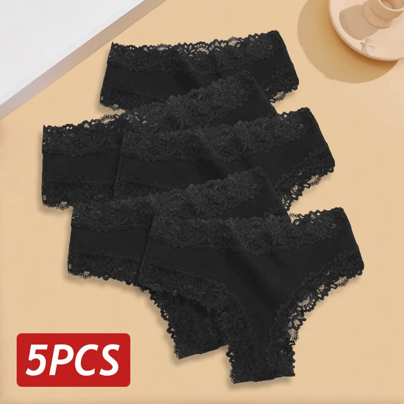 5-Pack Lace Seamless Cotton Panties – Ribbed Brazilian Style | S–XL Style Heaven