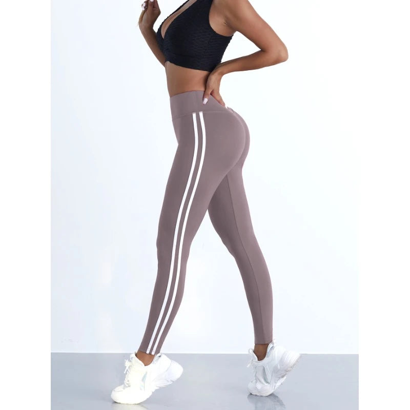 Women's Striped High Waist Yoga Leggings – Slim Fit, Hip Lifting Stretchy Gym Tights Style Heaven