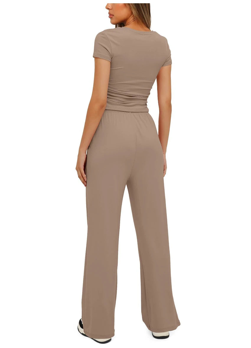 Women's Summer Casual 2-Piece Tracksuit – O-Neck T-Shirt & Wide-Leg Pants Set Style Heaven