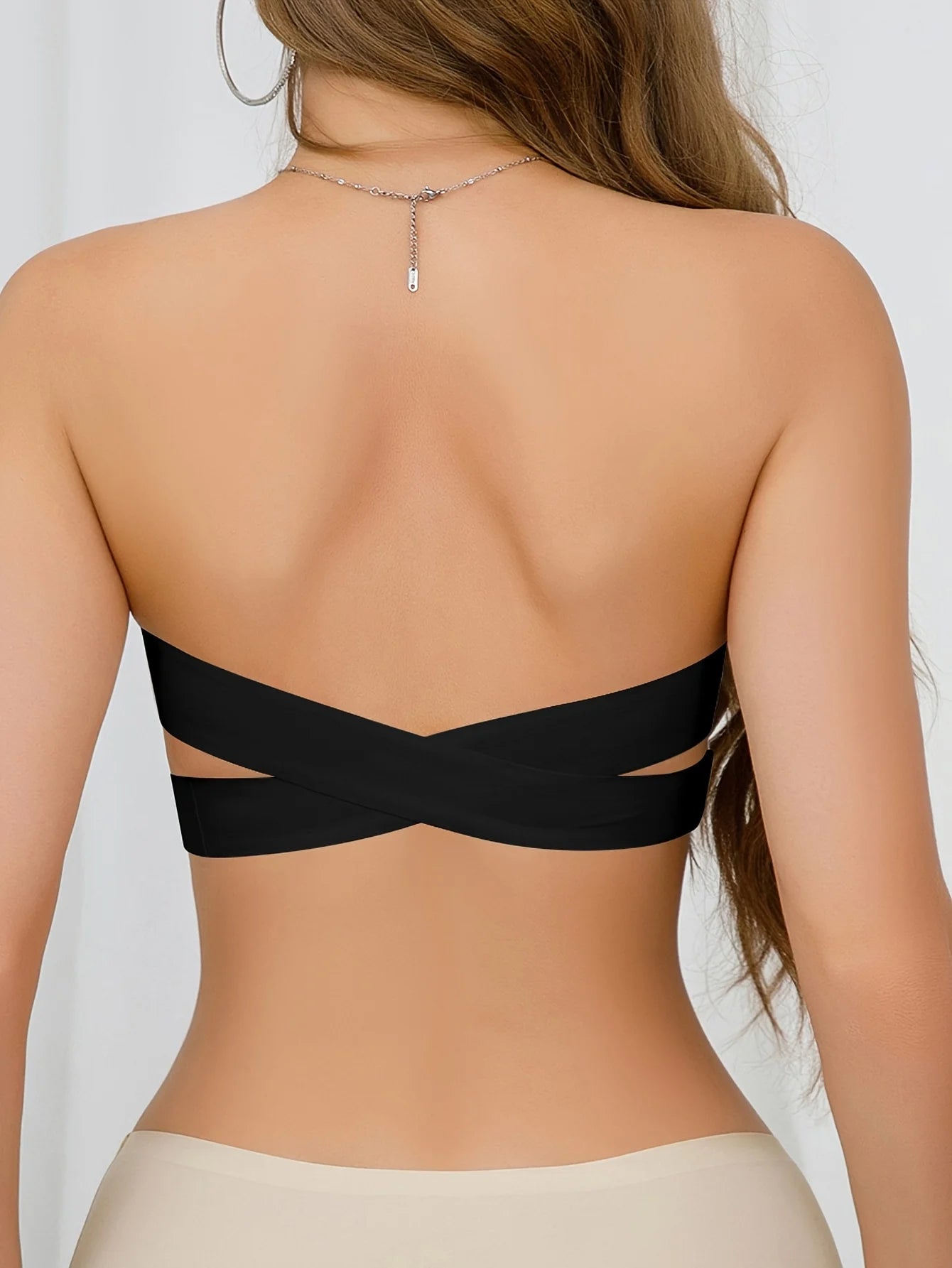 Strapless Side-Clasp Bra – Nylon Knit with Removable Padding & Crisscross Detail Style Heaven