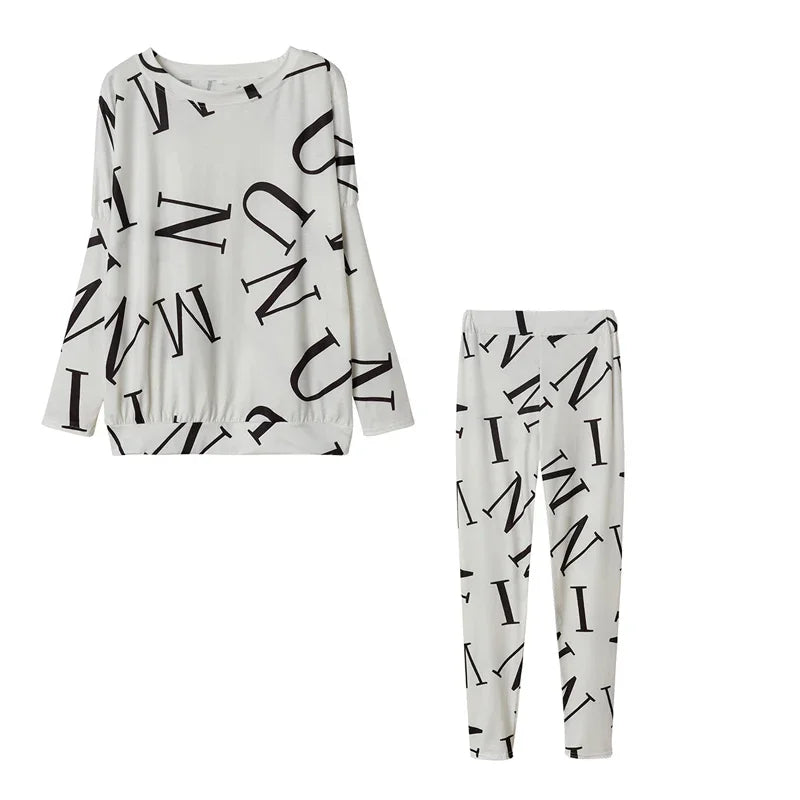Women’s European & American Style Letter Printed Long Sleeve Pants Casual Suit Style Heaven