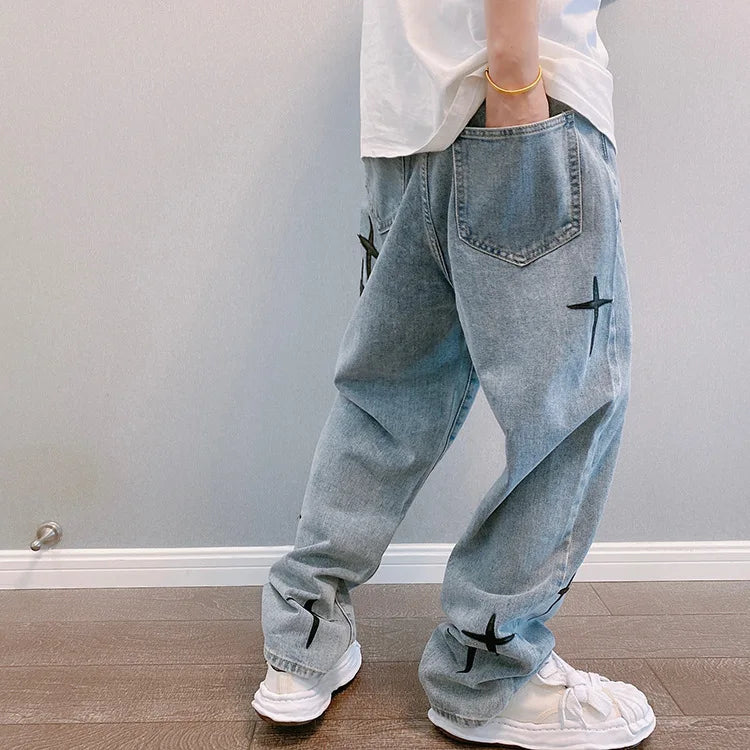 Men’s Wide-Leg Streetwear Denim Cargo Jeans – Korean Fashion Baggy Fit Casual Pants - Style Heaven