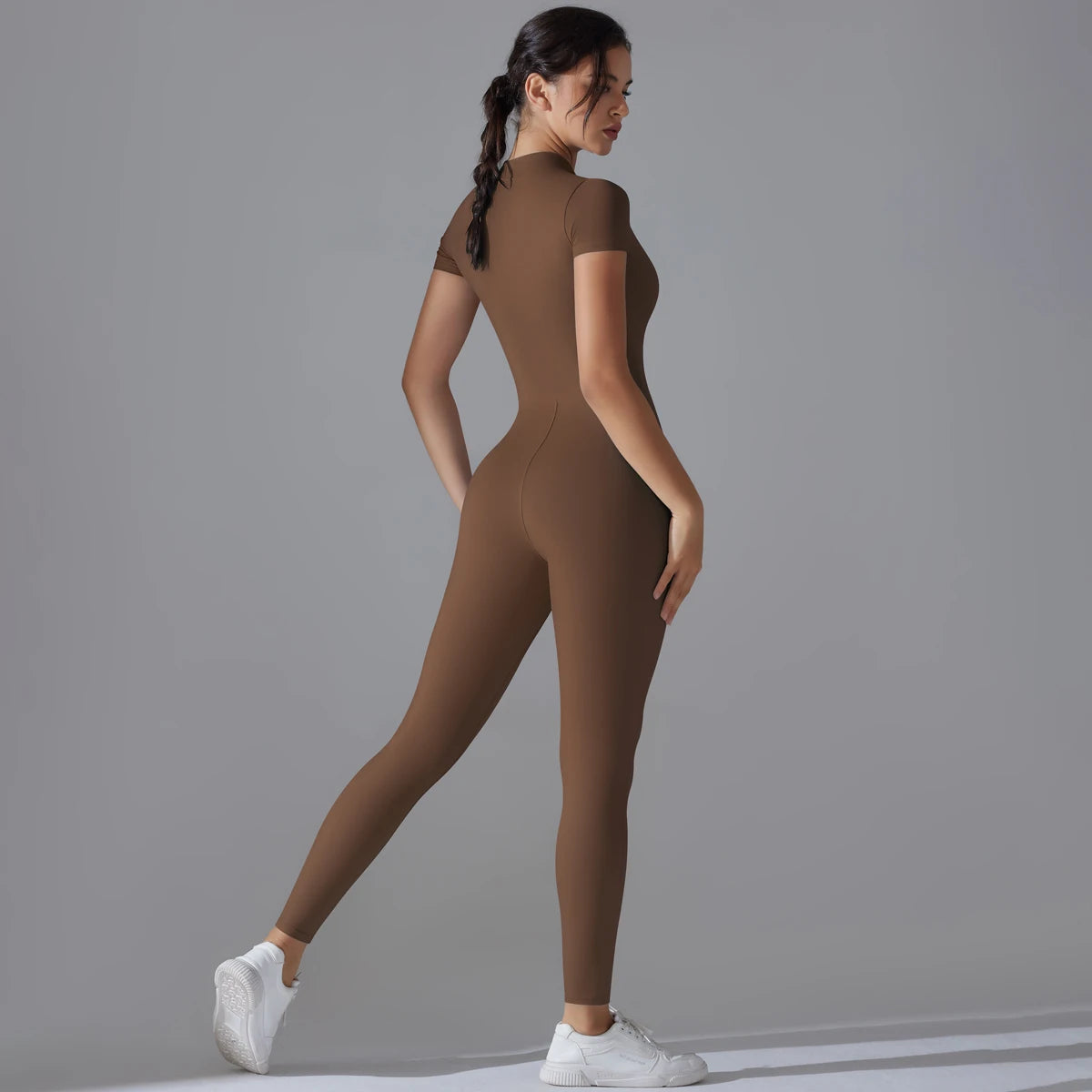 Women’s One-Piece Short Sleeve Yoga Jumpsuit with Zipper – Push-Up Gym Fitness Bodysuit Style Heaven