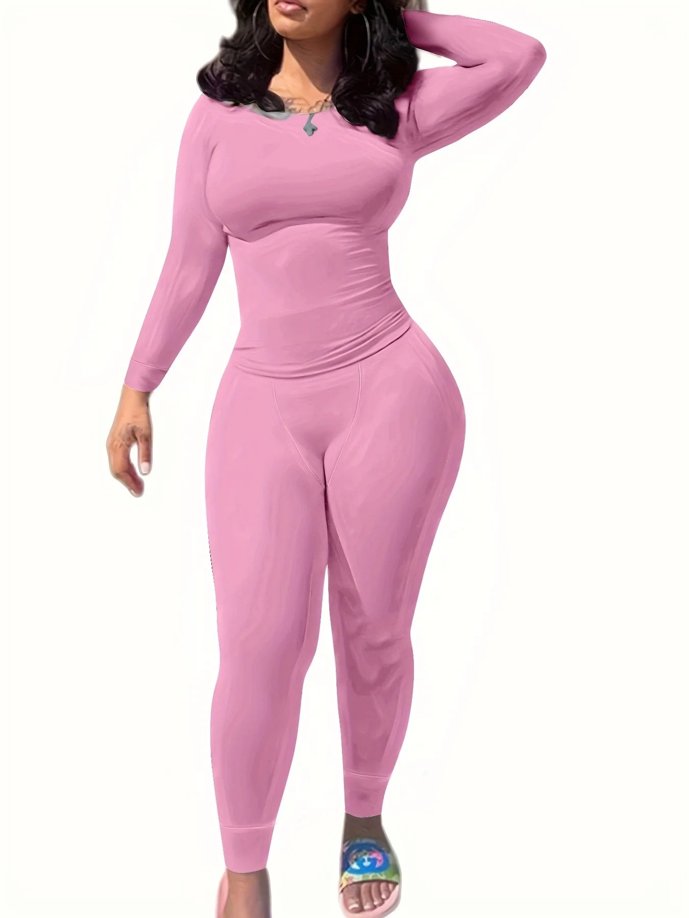 Women's 2PCS Solid Color Yoga Set – Long Sleeve Top & High-Stretch Leggings Activewear Style Heaven