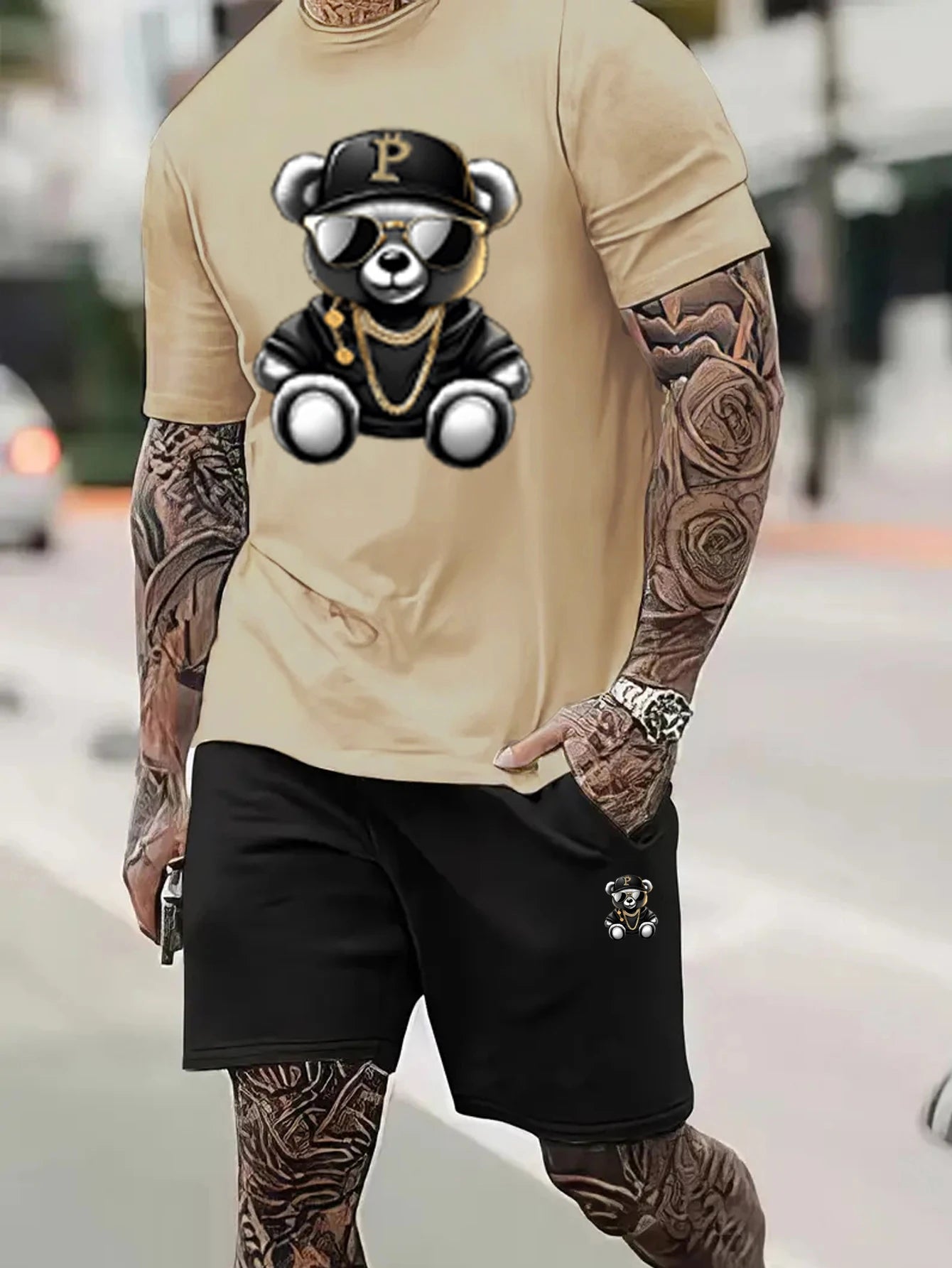Men’s Summer Bear Print T-Shirt & Shorts Set – Casual Outdoor Wear - Style Heaven