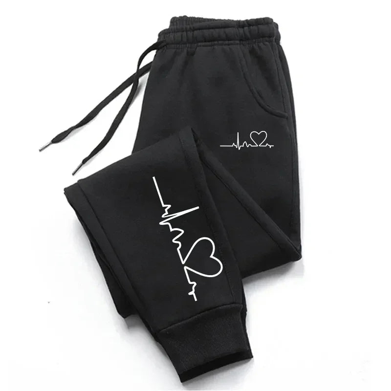 Women's Heart Print Jogger Sweatpants – Casual Fitness Streetwear Pants Style Heaven