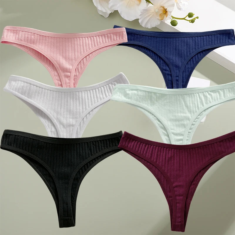 6-Pack Cotton G-String Panties – Sexy Solid Color Thong Briefs
