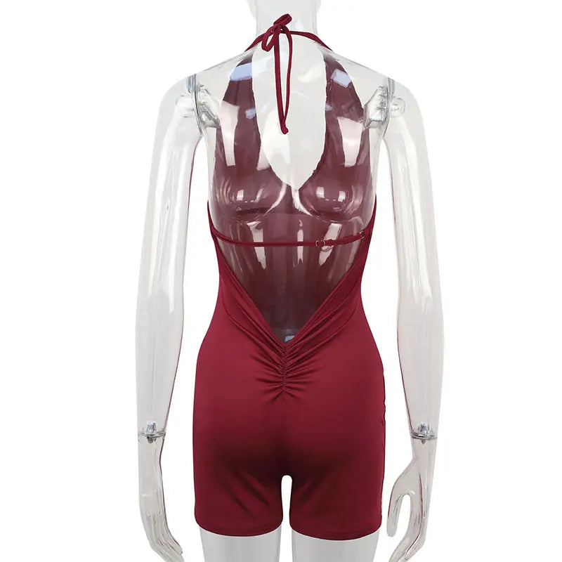 Sexy Backless Playsuit for Women - Sports Fitness Summer Fashion Black Rompers with Hollow Out Bandage & Halter Design Style Heaven