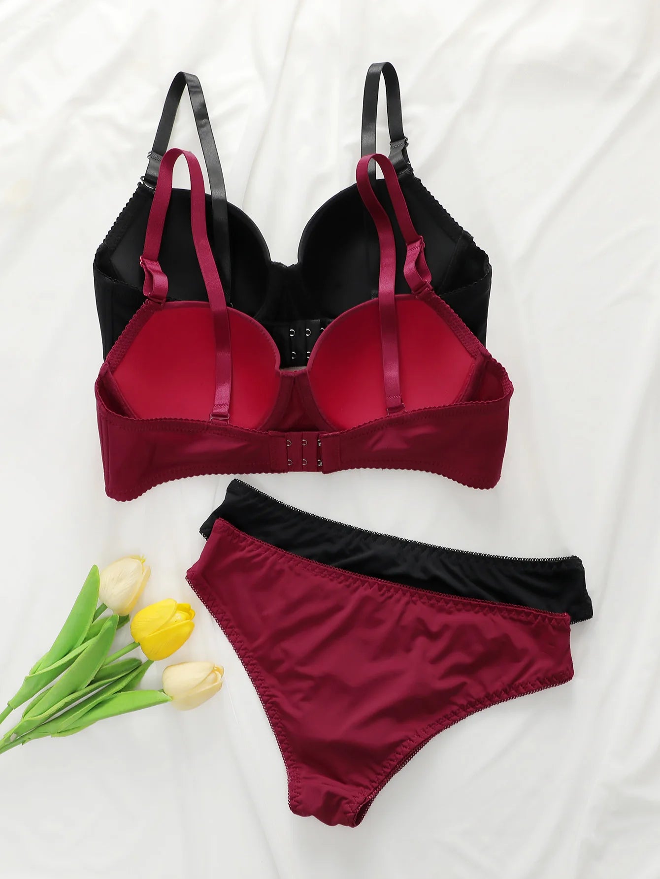 2-Set Solid Underwire Lingerie Set – Push-Up Bra & Panty Set with Steel Ring