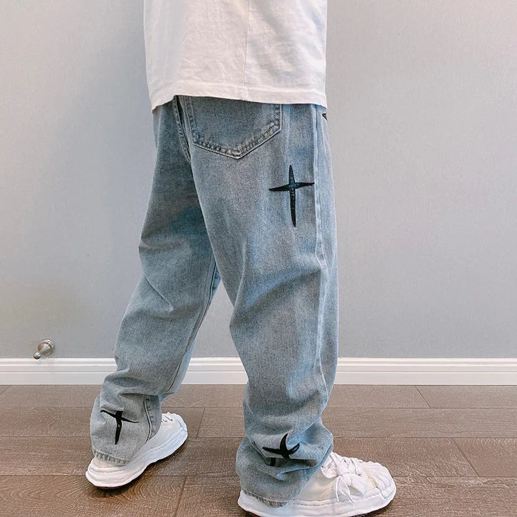 Men’s Wide-Leg Streetwear Denim Cargo Jeans – Korean Fashion Baggy Fit Casual Pants - Style Heaven