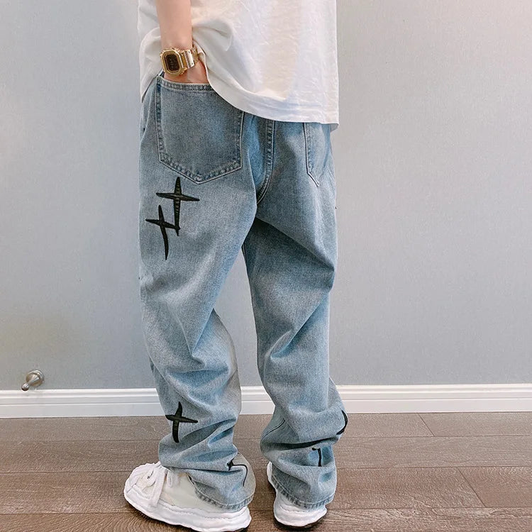 Men’s Wide-Leg Streetwear Denim Cargo Jeans – Korean Fashion Baggy Fit Casual Pants - Style Heaven