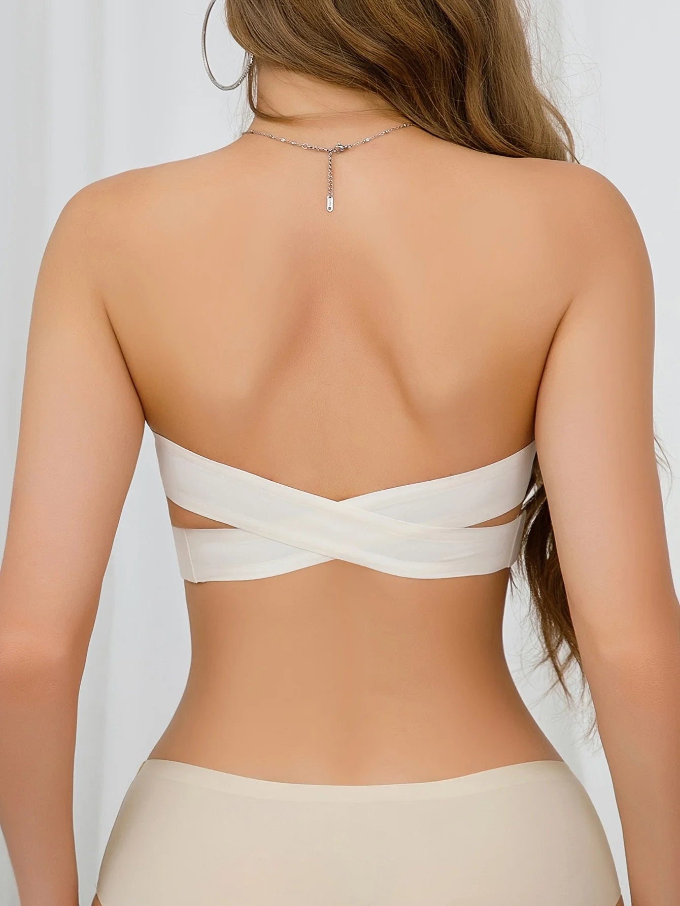 Strapless Side-Clasp Bra – Nylon Knit with Removable Padding & Crisscross Detail Style Heaven