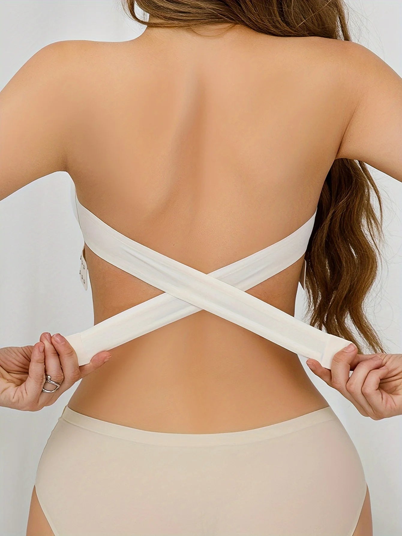 Strapless Side-Clasp Bra – Nylon Knit with Removable Padding & Crisscross Detail Style Heaven