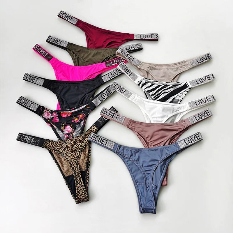 5-Pack Rhinestone Letter Thongs – Low Waist G-String Panties | S–XL
