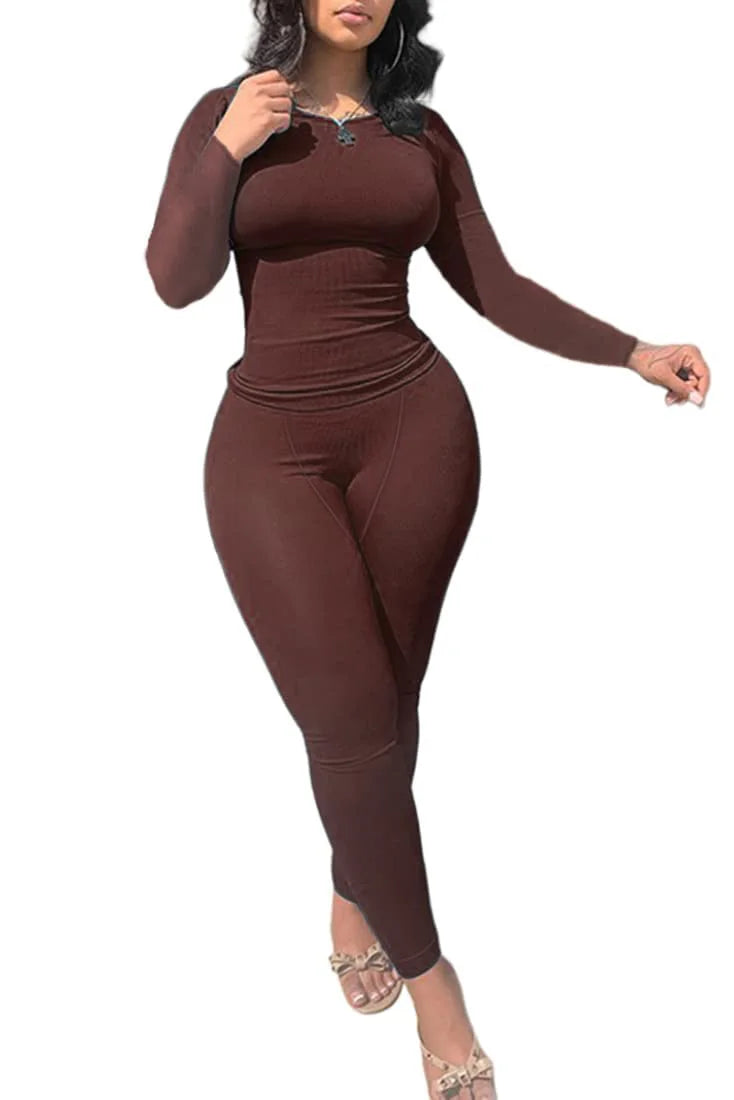 Women's 2PCS Solid Color Yoga Set – Long Sleeve Top & High-Stretch Leggings Activewear Style Heaven