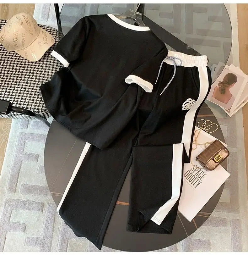 Women's Summer 2-Piece Sporty Chic Set – Short Sleeve Crop Top & Pants Style Heaven